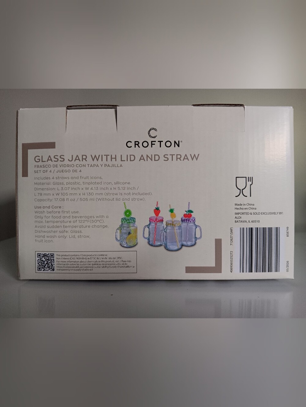 Crofton Glass Mason Jar Mugs with Lids & Straw Set - Picture 5 of 5